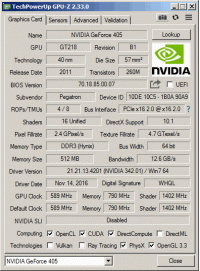 GeForce 405 GPU-Z