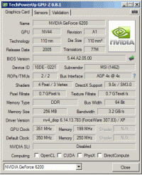 MSI NX6200AX-TD256LF GPU-Z