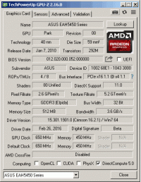 Asus EAH5450 GPUZ