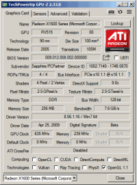 Acer X1600 SE GPUZ