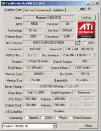 Radeon X1800 GTO GPUZ