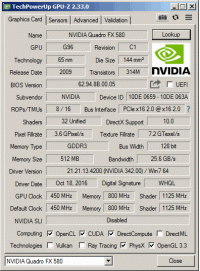 Quadro FX 580 GPU-Z