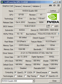 Quadro 600 GPU-Z