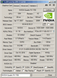 Quadro FX 1700 GPU-Z