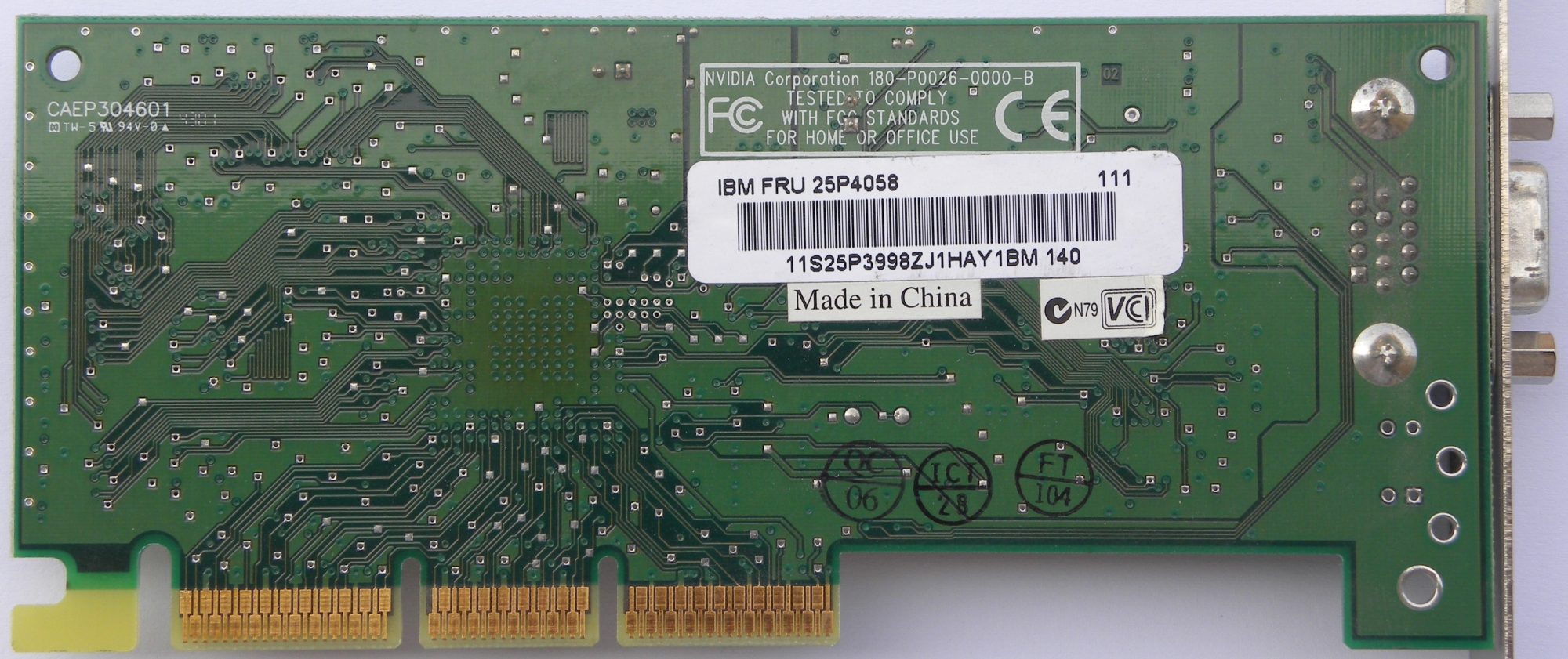 AGP card NVIDIA TNT2 RIVA 64 180-P0026-0000-B 25P4058 VGA VANTA-16 